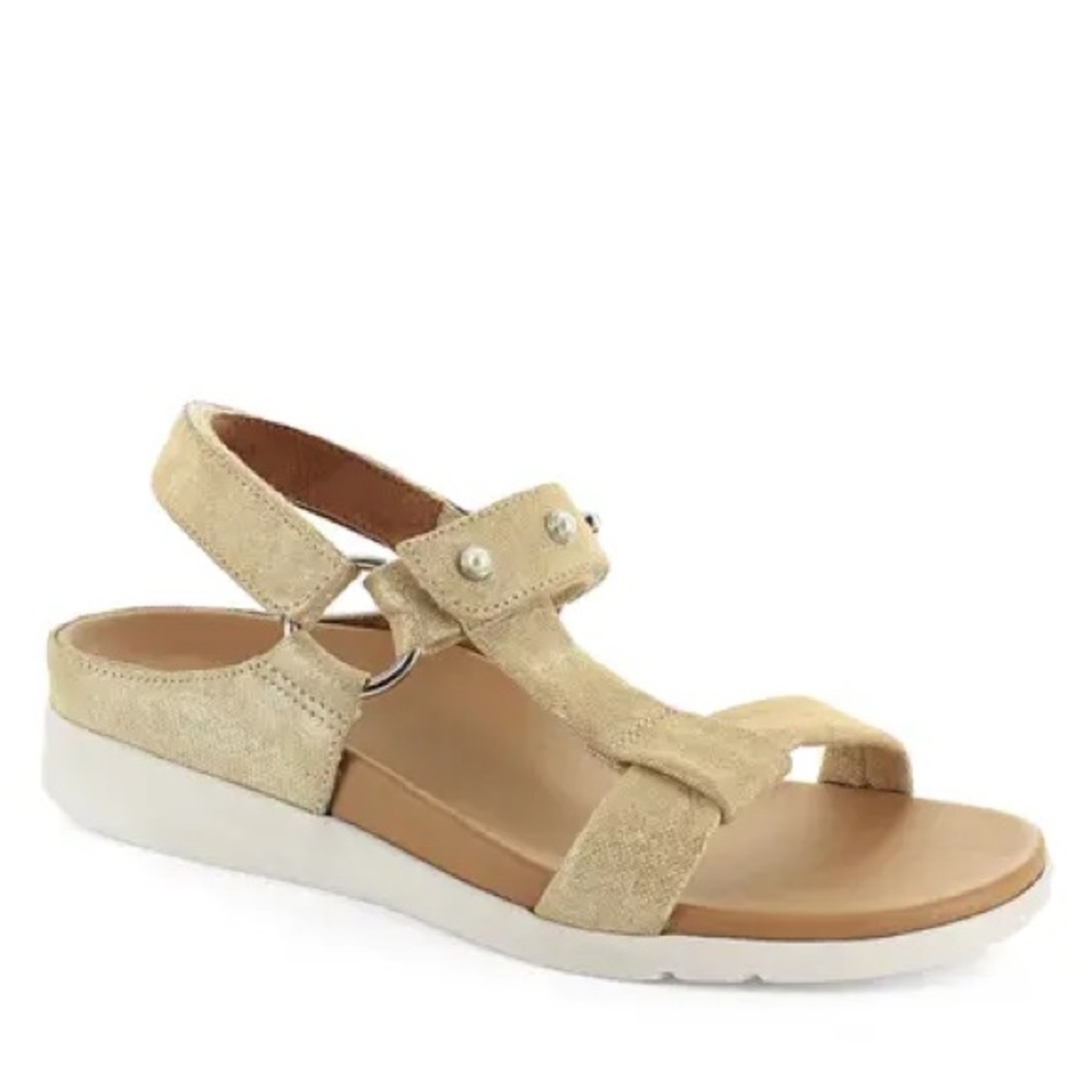 Nordstrom Strive Antigua Sandals Gold Sparkle Pearl Stud Comfy Party Sz 9.5